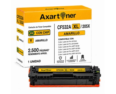 Compatible HP CF532A XL / 205A Amarillo Cartucho de Toner para HP Color LaserJet Pro M154a M154nw MFP M180 MFP M180n MFP M181 MFP M181fw