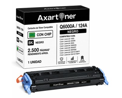 Compatible HP Q6000A / 124A Negro Cartucho de Toner para HP Color LaserJet 1600, 2600n, 2605, 2605dn, 2605dtn, CM1015, CM1015 MFP, CM1017, CM1017 MFP