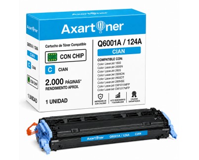 Compatible HP Q6001A / 124A Cyan Cartucho de Toner para HP Color LaserJet 1600, 2600n, 2605, 2605dn, 2605dtn, CM1015, CM1015 MFP, CM1017, CM1017 MFP