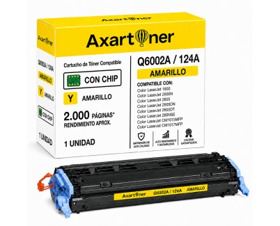 Compatible HP Q6002A / 124A Amarillo Cartucho de Toner para HP Color LaserJet 1600, 2600n, 2605, 2605dn, 2605dtn, CM1015, CM1015 MFP, CM1017, CM1017 MFP