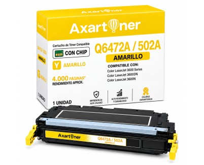 Compatible HP Q6472A / 502A Amarillo Cartucho de Toner para HP Color LaserJet 3600, 3600dn, 3600n