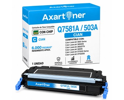 Compatible HP Q7581A / 503A Cyan Cartucho de Toner para HP Color LaserJet 3800, 3800dn, 3800n, CP3505, CP3505dn, CP3505n