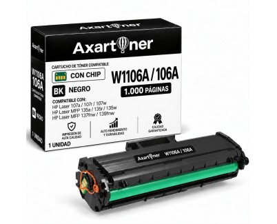 Compatible HP W1106A / 106A - CON CHIP - Negro Cartucho de Toner para HP Laser 107a, 107w / MFP 135a, 135w, 137fnw
