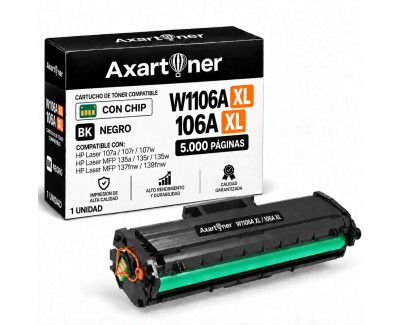 Compatible HP W1106A XL / 106A - CON CHIP - Negro Cartucho de Toner (Alta Capacidad) HP Laser 107a, 107w / MFP 135a, 135w, 137fnw