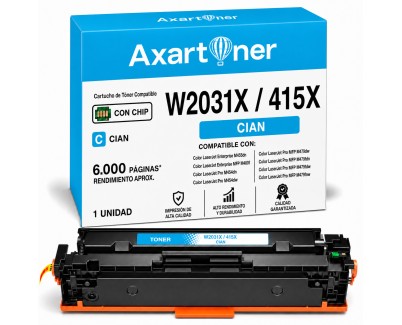 Compatible HP W2031X / 415X - CON CHIP - Cyan Cartucho de Toner para HP Color LaserJet Pro M454dn M454dw M454nw MFP M479dw M479fdn M479fdw M479fnw Enterprise M455dn MFP M480f
