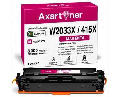 Compatible HP W2033X / 415X - CON CHIP - Magenta Cartucho de Toner para HP Color LaserJet Pro M454dn M454dw M454nw MFP M479dw M479fdn M479fdw M479fnw Enterprise M455dn MFP M480f