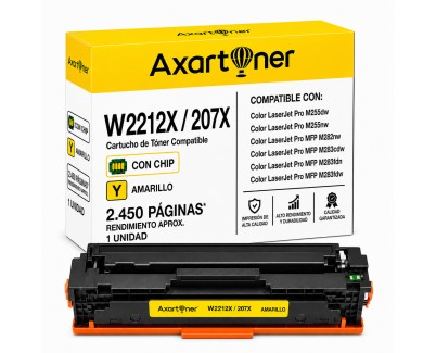 Compatible HP W2212X / W2212A - CON CHIP - Amarillo Cartucho de Toner 207X / 207A para HP Color LaserJet Pro M255dw, M255nw, MFP M282nw, MPF M283cdw, MFP M283fdn, MFP M283fdw