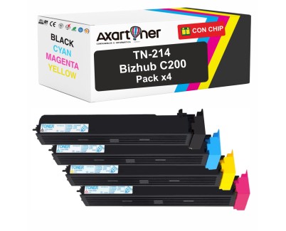 Compatible Pack x4 Konica Minolta Bizhub C200 Cartuchos de Toner TN-214 / TN214