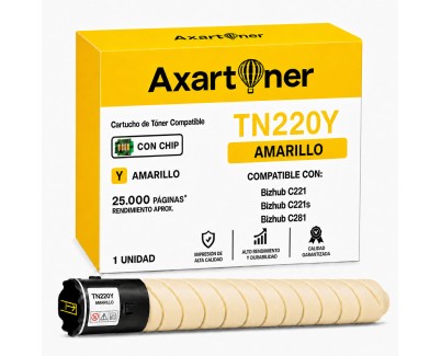 Compatible Konica Minolta Bizhub C221 / C221S / C281 Amarillo Cartucho de Toner A33K280 / TN220Y / TN-220