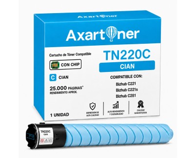 Compatible Konica Minolta Bizhub C221 / C221S / C281 Cyan Cartucho de Toner A33K480 / TN220C / TN-220