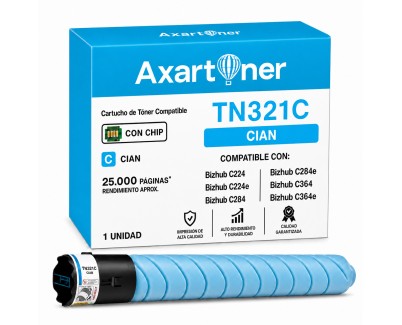 Compatible Konica Minolta Bizhub C224 / C284 / C364 Cyan Cartucho de Toner A33K450 / TN321C / TN-321