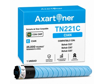 Compatible Konica Minolta Bizhub C227 / C267 / C287 Cyan Cartucho de Toner TN221C / A8K3450 / TN-221
