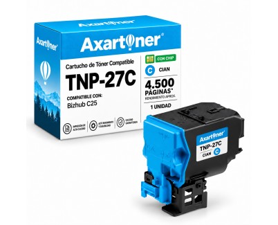 Compatible Konica Minolta Bizhub C25 Cyan Cartucho de Toner A0X5453 / TNP27C / TNP-27