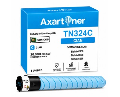 Compatible Konica Minolta Bizhub C258 / C308 / C368 Cyan Cartucho de Toner A8DA450 / TN-324C / TN324