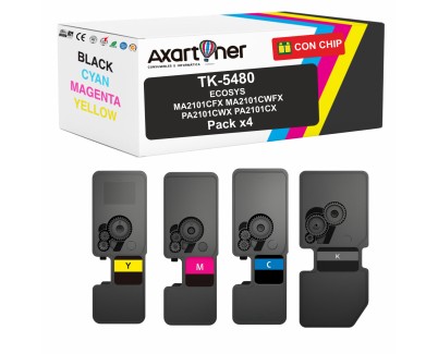 Compatible Pack x4 Kyocera TK5480 Cartuchos de Toner TK-5480 para Kyocera ECOSYS MA2101cfx / MA2101cwfx / PA2101cwx / PA2101cx