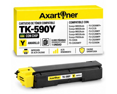 Compatible Kyocera TK590 Amarillo Cartucho de Toner 1T02KVANL0 / TK-590Y para Ecosys M6026cdn M6026cidn M6526cdn M6526cidn P6026cdn / FS-C2026 MFP FS-C2126 MFP FS-C2526 MFP FS-C2626 MFP FS-C5250DN