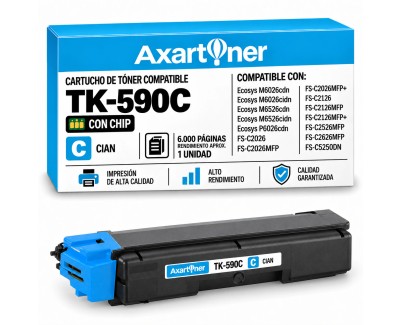Compatible Kyocera TK590 Cyan Cartucho de Toner 1T02KVCNL0 / TK-590C para Ecosys M6026cdn M6026cidn M6526cdn M6526cidn P6026cdn / FS-C2026 MFP FS-C2126 MFP FS-C2526 MFP FS-C2626 MFP FS-C5250DN