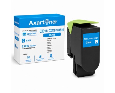 Compatible Lexmark CX310 / CX410 / CX510 Cyan Cartucho de Toner 80C2SC0 / 80C2SCE / 802SC
