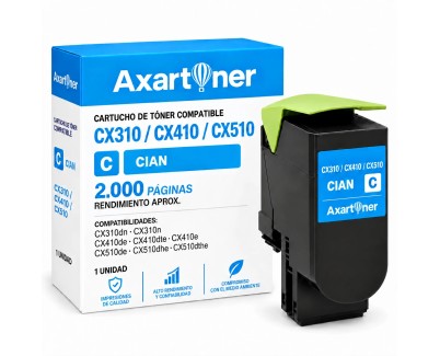 Compatible Lexmark CX310 / CX410 / CX510 Cyan Cartucho de Toner 80C2SC0 / 80C2SCE / 802SC