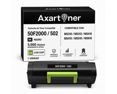 Compatible Lexmark MS310 / MS312 / MS410 / MS415 / MS510 / MS610 Negro Cartucho de Toner 50F2000 / 502 / 50F2H00 / 502H / 51F2H00 / 512H