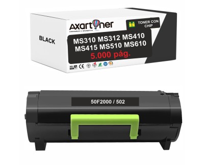 Compatible Lexmark MS310 / MS312 / MS410 / MS415 / MS510 / MS610 Negro Cartucho de Toner 50F2000 / 502 / 50F2H00 / 502H / 51F2H00 / 512H