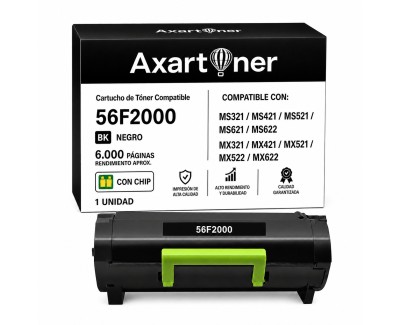 Compatible Lexmark MS321, MS421, MS521, MS621, MS622, MX321, MX421, MX521, MX522, MX622 Negro Cartucho de Toner 56F2000