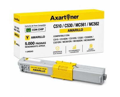 Compatible OKI C510, C530, MC561, MC562 Amarillo Cartucho de Toner 44469722