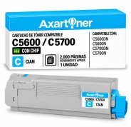 Compatible OKI C5600 / C5700 Cyan Cartucho de Toner 43381907