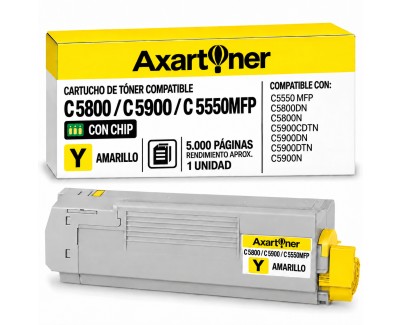 Compatible OKI C5800 / C5900 / C5550MFP Amarillo Cartucho de Toner 43324421