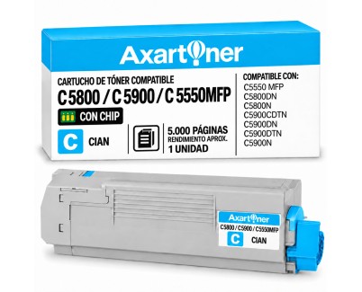Compatible OKI C5800 / C5900 / C5550MFP Cyan Cartucho de Toner 43324423