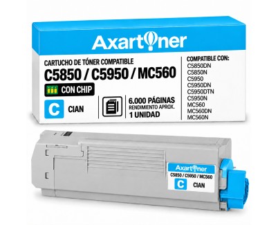 Compatible OKI C5850 / C5950 / MC560 Cyan Cartucho de Toner 43865723