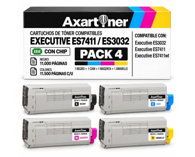 Compatible Pack x4 OKI Executive ES7411 / ES3032 Cartuchos de Toner