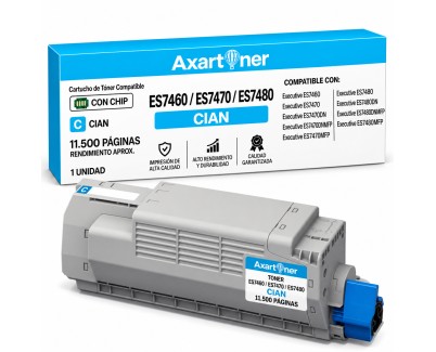 Compatible OKI Executive ES7460 / ES7470 / ES7470DN / ES7470DN MFP / ES7470 MFP / ES7480 / ES74780DN / ES7480DN MFP / ES7480 MFP Cyan Cartucho de Toner 45396215