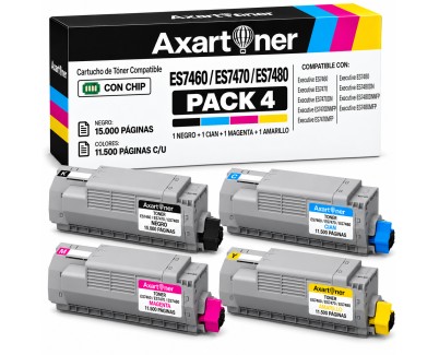 Compatible Pack x4 OKI Executive ES7460 / ES7470 / ES7470DN / ES7470DN MFP / ES7470 MFP / ES7480 / ES74780DN / ES7480DN MFP / ES7480 MFP Cartuchos de Toner