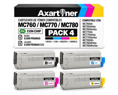 Compatible Pack x4 OKI MC760 / MC770 / MC780 Cartuchos de Toner