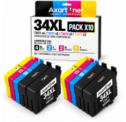 Compatible Pack 10 Epson T3471 / T3472 / T3473 / T3474 - 34XL Cartuchos de Tinta para Epson WF3720 / WF3725