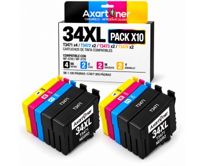 Compatible Pack 10 Epson T3471 / T3472 / T3473 / T3474 - 34XL Cartuchos de Tinta para Epson WF3720 / WF3725