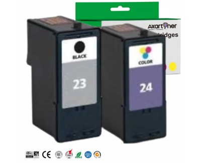 Compatible Pack 2 x Lexmark 23 Negro + Lexmark 24 Tricolor Cartuchos de Tinta 18C1523E / 18C1524E