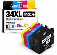 Compatible Pack 5 Epson T3471 / T3472 / T3473 / T3474 - 34XL Cartuchos de Tinta para Epson WF3720 / WF3725