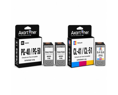 Compatible Pack Canon PG40 / PG50 Negro (2 ud.) + CL41 / CL51 Color (1 ud.) Cartuchos de Tinta - Muestra Nivel de Tinta