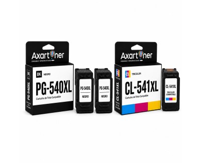Compatible Pack Canon PG540XL Negro (2 ud.) + CL541XL Tricolor (1 ud.) Cartuchos de Tinta - Muestra Nivel de Tinta PG540 / CL541