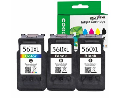 Compatible Pack Canon PG560XL Negro (2 ud.) + CL561XL Tricolor (1 ud.) Cartuchos de Tinta PG560 CL561