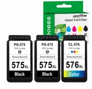 Compatible Pack Canon PG575XL Negro (2 ud) + CL576XL Tricolor (1 ud) Cartuchos de Tinta 5437C001 / 5441C001 para Pixma TR4750i, TR4751i, TR4755i, TR4756i, TR4757i, TS3550i, TS3551i, TS3750i, TS3751i, TS3752i