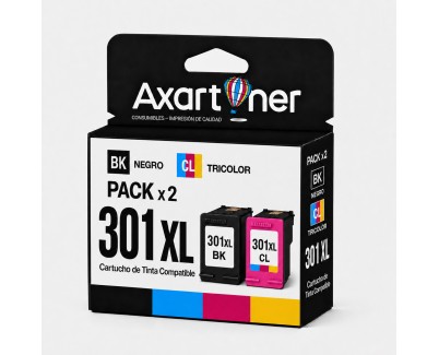 Compatible Pack HP 301XL (Negro 1 ud. + Tricolor 1 ud.) Cartuchos de Tinta CH563EE / CH564EE (muestra nivel de tinta)