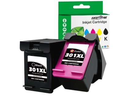 Compatible Pack HP 301XL (Negro 1 ud. + Tricolor 1 ud.) Cartuchos de Tinta CH563EE / CH564EE (muestra nivel de tinta)