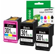 Compatible Pack HP 301XL (Negro 2 ud. + Tricolor 1 ud.) Cartuchos de Tinta CH563EE / CH564EE (muestra nivel de tinta)