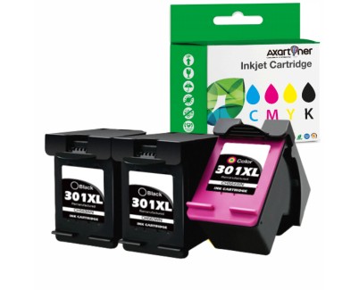 Compatible Pack HP 301XL (Negro 2 ud. + Tricolor 1 ud.) Cartuchos de Tinta CH563EE / CH564EE (muestra nivel de tinta)