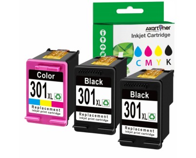 Compatible Pack HP 301XL (Negro 2 ud. + Tricolor 1 ud.) Cartuchos de Tinta CH563EE / CH564EE (muestra nivel de tinta)