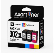 Compatible Pack HP 302XL (Negro 2 ud. + TRICOLOR 1 ud.) Cartuchos de Tinta F6U68AE / F6U67AE (muestra nivel de tinta)
