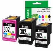 Compatible Pack HP 302XL (Negro 2 ud. + TRICOLOR 1 ud.) Cartuchos de Tinta F6U68AE / F6U67AE (muestra nivel de tinta)